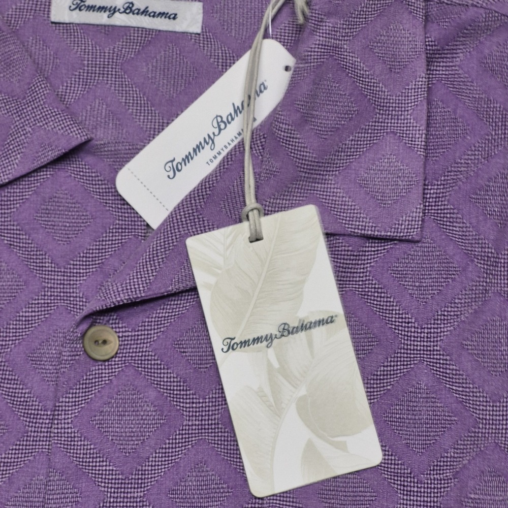 Tommy Bahama Shirt Mens 2XL Purple Solid Diamond Isle Jacquard Button Down NWT - Picture 3 of 15